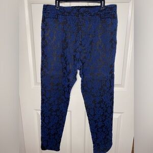 Soft Surroundings Brocade Floral Straight Leg Pants | Black & Blue | Size 16T